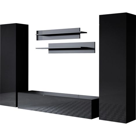 Ensemble de Meubles TV Mur de Rangement Meuble salon Suspendu Modèle Luke 7B Noir Finition brillante