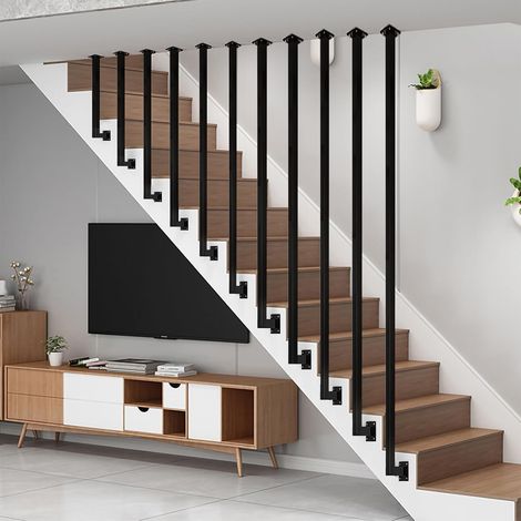 Treppengeländer, Vierkantrohr, Schmiedeeisen, schwarz, L-förmig, kindersicher, Villa, Loft, Wohnung (1/5)