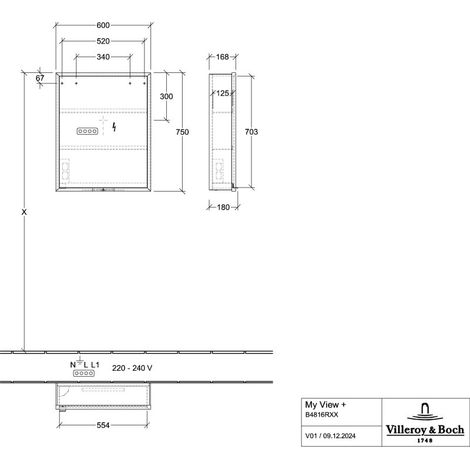 Villeroy & Boch B4816RAH Armoire à miroir en saillie My View+