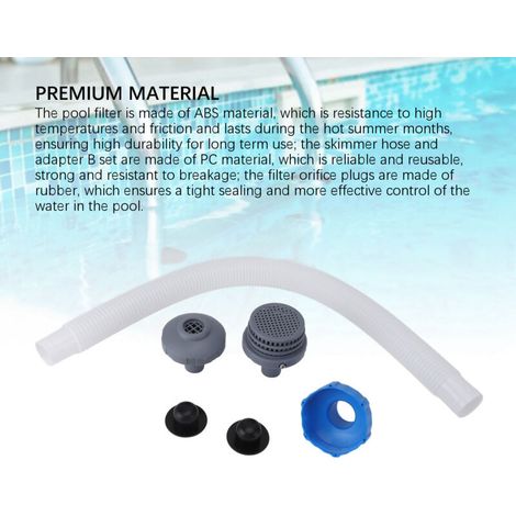 Kit de raccordement de buses pour piscine hors sol avec tuyau d'aspiration et adaptateur B, grille de filtre, buses d'entrée et bouchons en ABS/PC/caoutchouc