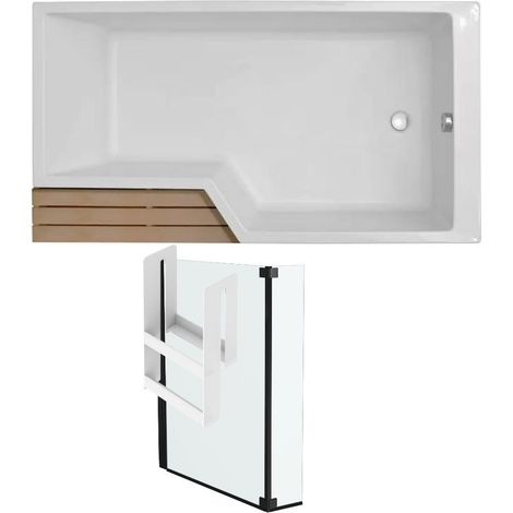 Pack bañera ducha antideslizante JACOB DELAFON Neo 150 x 80 blanco mate versión derecha + mampara baño negro mate (1/5)
