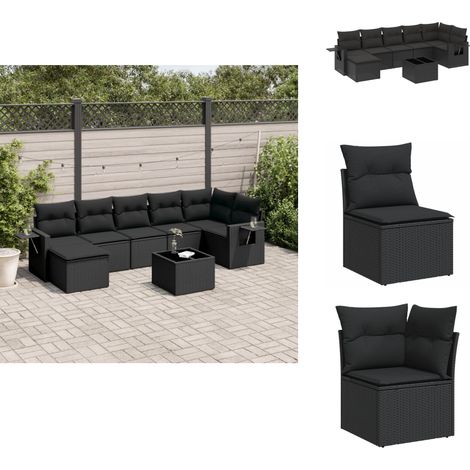 Salon de jardin 8 pcs avec coussins noir résine tressée - Ensemble Salon De Jardin - Meuble De Jardin - Salon D'extérieur - Résine Tressée - Rotin Synthétique (1/5)
