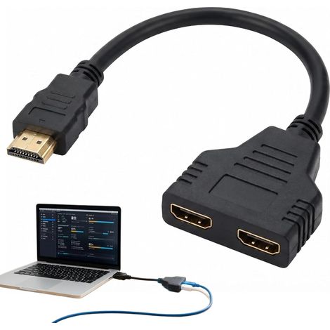 PCS HDMI Splitter Adapter, Dual HDMI, 1080p Male to Dual HDMI Female, 1 to 2 Way Cable Splitter for HDTV, HD LED, LCD Screen and Projectors, Two TVs, 2 Screen Switch