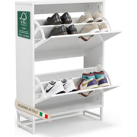 Scarpiera 2 Ante Bianca Mobile per Scarpe Salvaspazio con Maniglie 63x24x90cm
