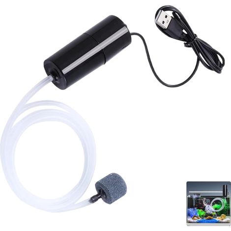1 Pompe à Air USB, Silencieuse, Débit 210 L/h, Pierre à Air, Tube Silicone, Aquarium, Pêche