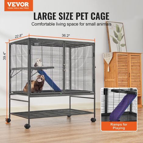 Cage à furet en métal roulante 1000 mm, grande cage pour petits animaux à 2 niveaux avec rampe et plateau, pour rats de compagnie,… (1/5)