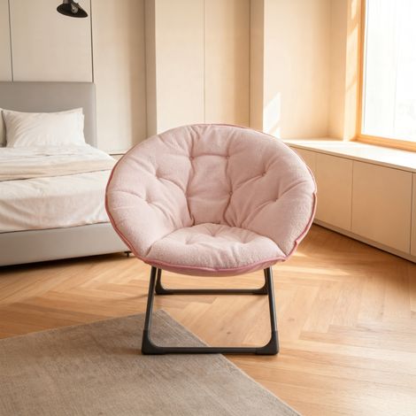Fauteuil lune pliable en laine de mouton, portable et moelleux, pour chambre, dortoir, appartement, espaces de détente, jardin et cour, Rose (1/5)