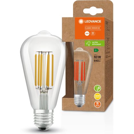 LEDVANCE Lampada a risparmio energetico a LED, filamento Edison, E27, bianco caldo (3000K), 4 watt, sostituisce la lampadina da 60W, altamente efficiente e a risparmio energetico, confezione da 1 (1/5)