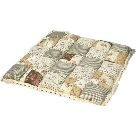 Coussin de chaise patchwork avec attaches antidérapantes et bordure en dentelle, coussin de chaise pour cuisine ou salle à manger (1/4)