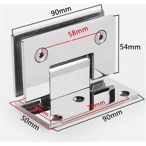 Charnière pliante à 90 degrés en acier inoxydable renforcé chromé, fixation murale simple face pour porte de douche en verre (1/5)