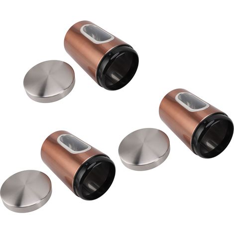 Lot de 3 boîtes hermétiques en acier inoxydable avec fenêtre transparente, idéales pour le café, les céréales et autres aliments mélangés, couleur bronze. (1/5)