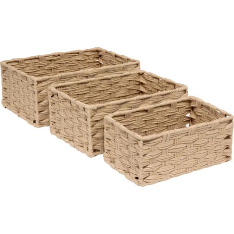 Lot de 3 Paniers de Rangement Hauts "Tressé" 30cm Naturel (1/5)