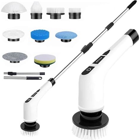 Brosse de nettoyage électrique 9 en 1 avec manche extensible, 25 W, 420 tr/min, autonomie de 90 min, batterie 2500 mAh (couleur de la brosse aléatoire) (1/5)