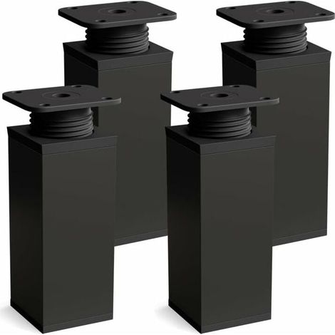 Juego de 4 patas para muebles Diseño: Negro mate Altura: 60 mm ajustable Forma angular (1/4)