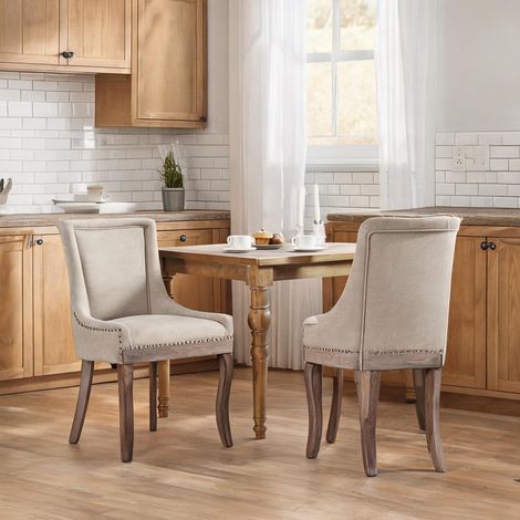 Chaise de salle à manger en bois massif et chenille beige (1/5)