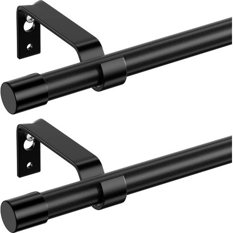 Tringle Rideau pour fenêtres de 68 à 124 cm, lot de 2 Tringle a Rideaux Noir, diamètre 16 mm en métal Tringle a Rideau avec supports, modulables et ajustables pour chambre, salon, cuisine, Noires (1/5)