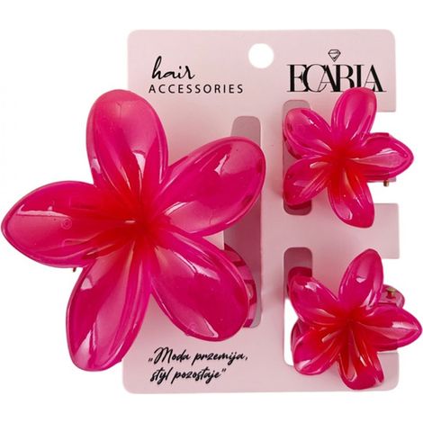 Ecarla Flower Haarspangen-Set XL + 2 Mini-Haarspangen Fuchsia SP389 (1/2)