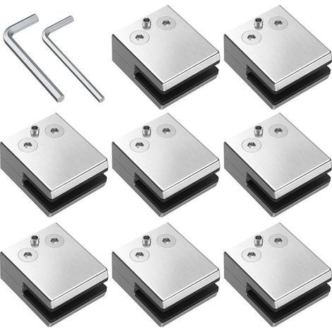 Lot de 8 pinces à verre en acier inoxydable 304 - Convient pour vitres de 6 à 10 mm - Support réglable en verre plat pour escalier balustrade - Main courante polie (1/5)
