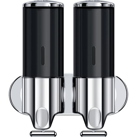 2 in 1 Chamber Wall Mounted BathroomShower Pump Dispenser,Dispensers for The Shower,Shampoo and Conditioner Dispenser,Shower Dispenser 3 Chamber(17.6 oz Double,Black) (1/5)