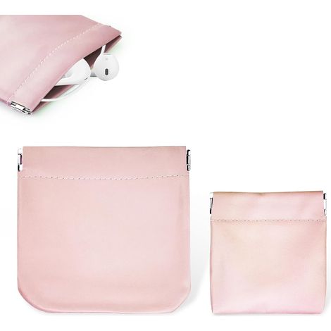 Étui de transport pour 2 écouteurs, pochette de rangement en cuir PU, étui de protection portable et étanche pour écouteurs, étui de protection universel pour écouteurs, clés, clés USB et bijoux (rose
