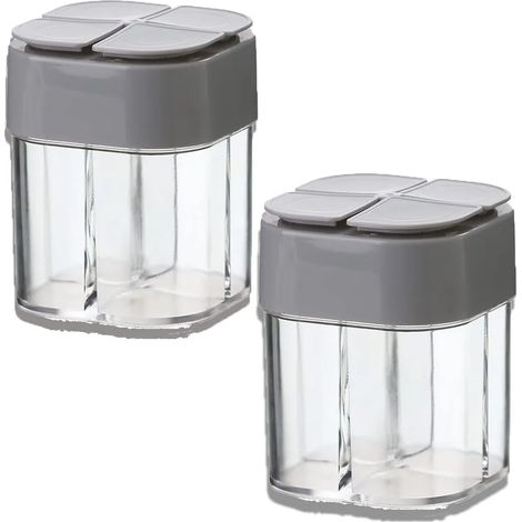 2 Pots Distributeur d'Épices 4-en-1, Boîtes Rectangulaires Grises en Plastique, Saupoudreur Doseur pour Condiments, Idéal pour Ranger Herbes et Épices de Grill (Gris) (1/5)
