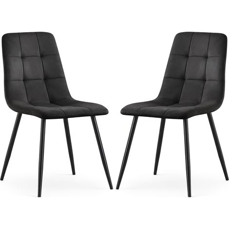 Lot de 2 Chaises en velours matelassées NERO Noires pieds noirs (1/5)