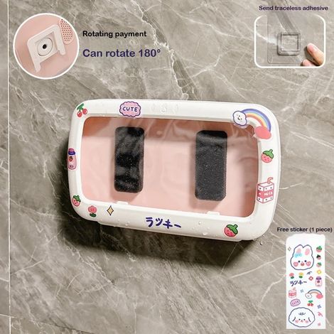 (Robe rose, rotation à 180°) Boîtier étanche pour téléphone portable, support antibuée et rotatif à 180° pour la salle de bain, idéal pour regarder des séries en streaming. (1/5)