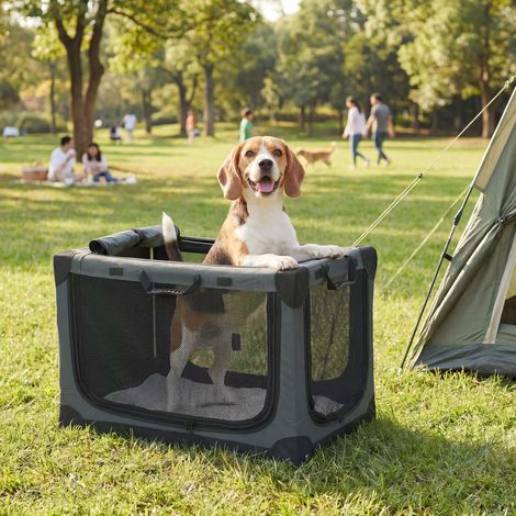Gabbia per cani pieghevole, trasportino per cani con cuscino sfoderabile e lavabile, rivestimento in tessuto Oxford, per cani fino a 20 kg, verde militare. (1/5)
