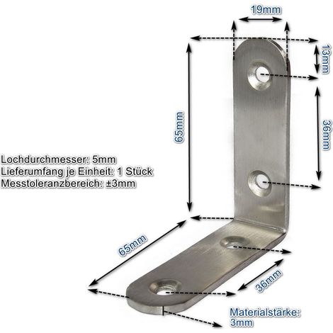 Edelstahl Winkel 65 x 65 x 19 mm Var2 Lochwinkel Montagewinkel Verbinder