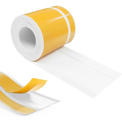 Plinthe Souple PVC Autoadhésive 50 mm x 20 mm x 24 m, Imperméable Anti-Moisissures Résistante à l'Huile, pour Cuisine Salle de Bain Chambre Garage (Blanc) (1/5)