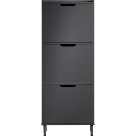 Sobuy – Meuble à chaussures FSR151HSCH – Rangement compact 50x19x129 cm – 3 abattants – MDF laqué noir – Capacité 21 kg (1/5)