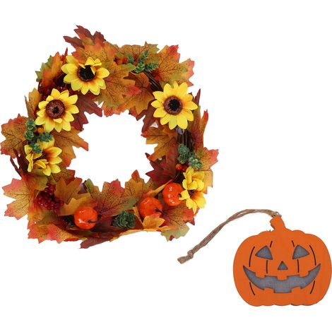 Couronne lumineuse citrouille automne guirlande fleurs vigne décoration Halloween accessoires (1/5)