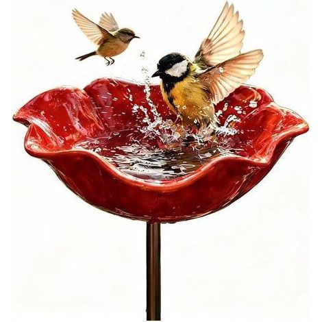 Abreuvoir oiseaux 14x14x65 cm – Alliage haute qualité – Forme fleur – Décoration jardin (1/4)