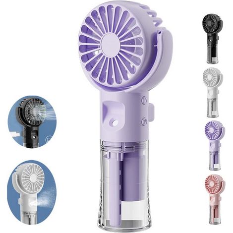 Ventilateur portable avec brumisateur – Ventilateur rechargeable USB avec réservoir d’eau – 4 vitesses réglables – Pour été extérieur jardin voyage – Violet (1/5)
