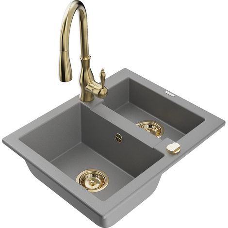 Mexen Carlos lavello in granito 1,5 vasche con miscelatore cucina Savita, grigio - 6518-71-672601-50 (1/5)