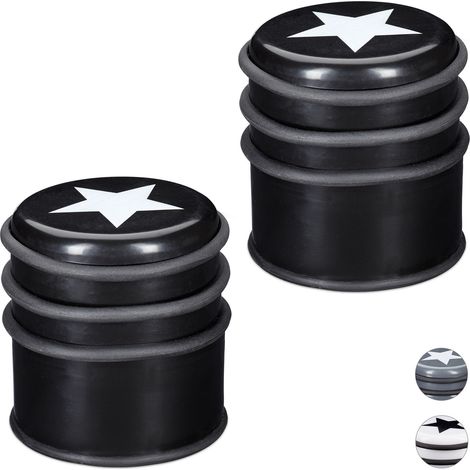Set of 2 Relaxdays Floor Doorstoppers, Bumper for Windows & Heavy Doors, Large, With Star Logo, 8 cm Tall, Black