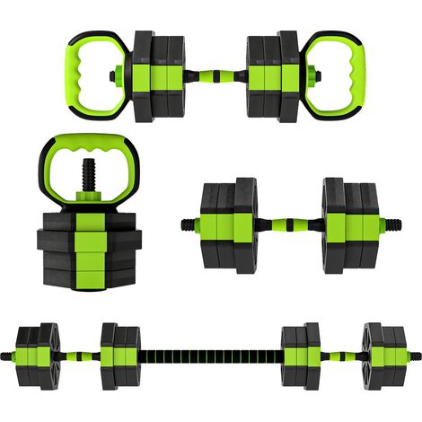 Ensemble d'haltères réglables 20 kg 6 en 1 comprenant kettlebell, barre d'haltères et support pour pompes pour salle de sport à domicile (1/5)