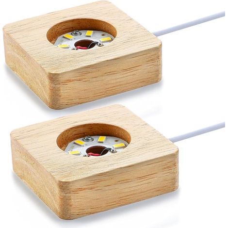 2 soportes de exhibición LED de madera de 2,3 pulgadas – Luz blanca cálida – Alimentación USB – para arte en vidrio de cristal 3D y resina (1/5)
