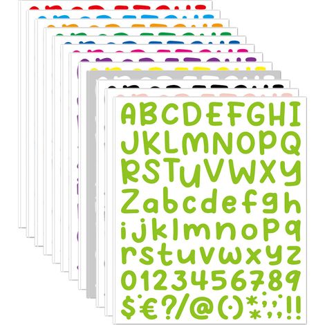 24 feuilles d'autocollants lettres et chiffres, PVC, 12 couleurs, pour décoration boîtes aux lettres, portes, commerces (1/5)