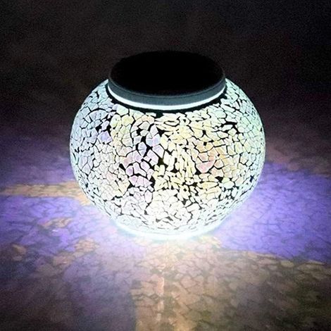 Boule de verre en mosaïque avec changement de couleur - Lampe solaire LED étanche - Lampe de table pour décoration intérieure ou extérieure (argent) (1/5)