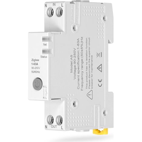 Disjoncteur intelligent Tuya Zigbee 63 A avec seuil de déclenchement, moniteur de consommation électrique V0, ignifugé et contrôlable via application avec Alexa (1/3)