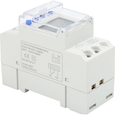 Minuterie numérique/analogique avec montage sur rail DIN, grand affichage, programmable, 85–265 V, 16 A (1/5)