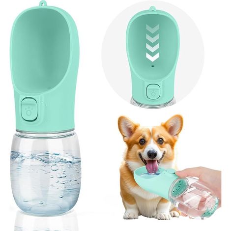 Hunde-Trinkflasche, 350 ml tragbare Trinkflasche für Hunde, geeignet für Spaziergänge, Reisen, Camping und ähnliche Aktivitäten (Grün) (1/5)