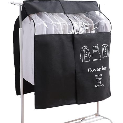 Cintre anti-poussière et anti-humidité avec fenêtre transparente. Convient pour ranger housses à costumes, cintres et vêtements. (1/4)