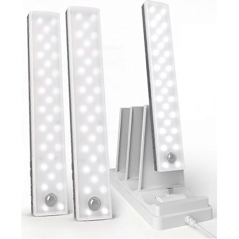 Lot de 3 lampes d'éclairage sous meuble, rechargeables et sans fil, avec détecteur de mouvement, 3 températures de couleur et minuterie, pour cuisine et placard. (1/5)
