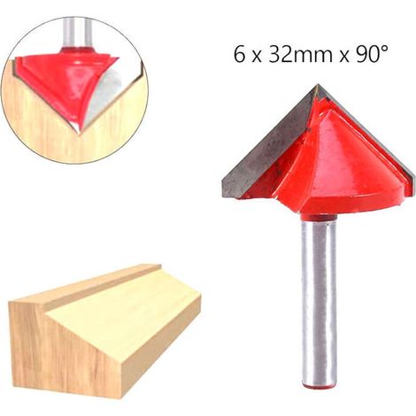 CNC-Nutfräser aus Wolframstahl, 90°, 6 mm Schaft, 32 mm Durchmesser, für die 3D-Plattenherstellung, Rot (1/4)