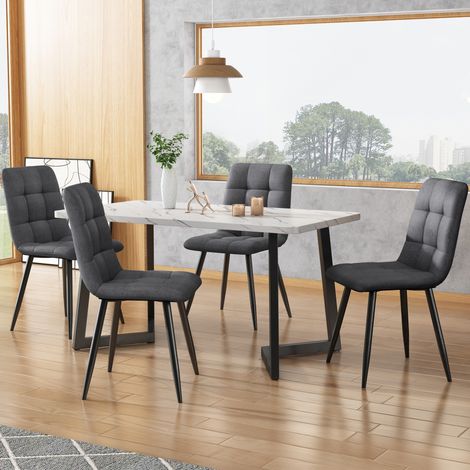 Esszimmerstuhl 4er Set Grau Leinen Metallgestell OKMYHOME (1/5)