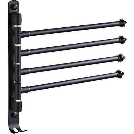Porte-serviettes pivotant à quatre barres sans trou, en aluminium, accessoire de salle de bain (1 pièce, noir) (1/5)