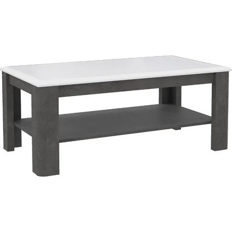 Table basse rectangulaire 110 cm blanc laqué et décor gris - CALVI (1/4)
