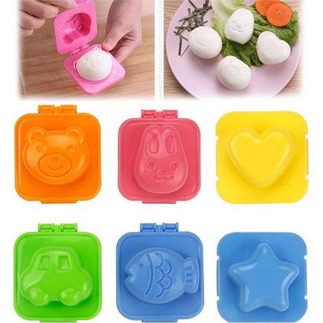 6 moldes de plástico para huevos, moldes para cocinar huevos, moldes para hervir huevos, moldes para sushi y arroz, moldes para bento y cortadores de sándwiches. (1/5)
